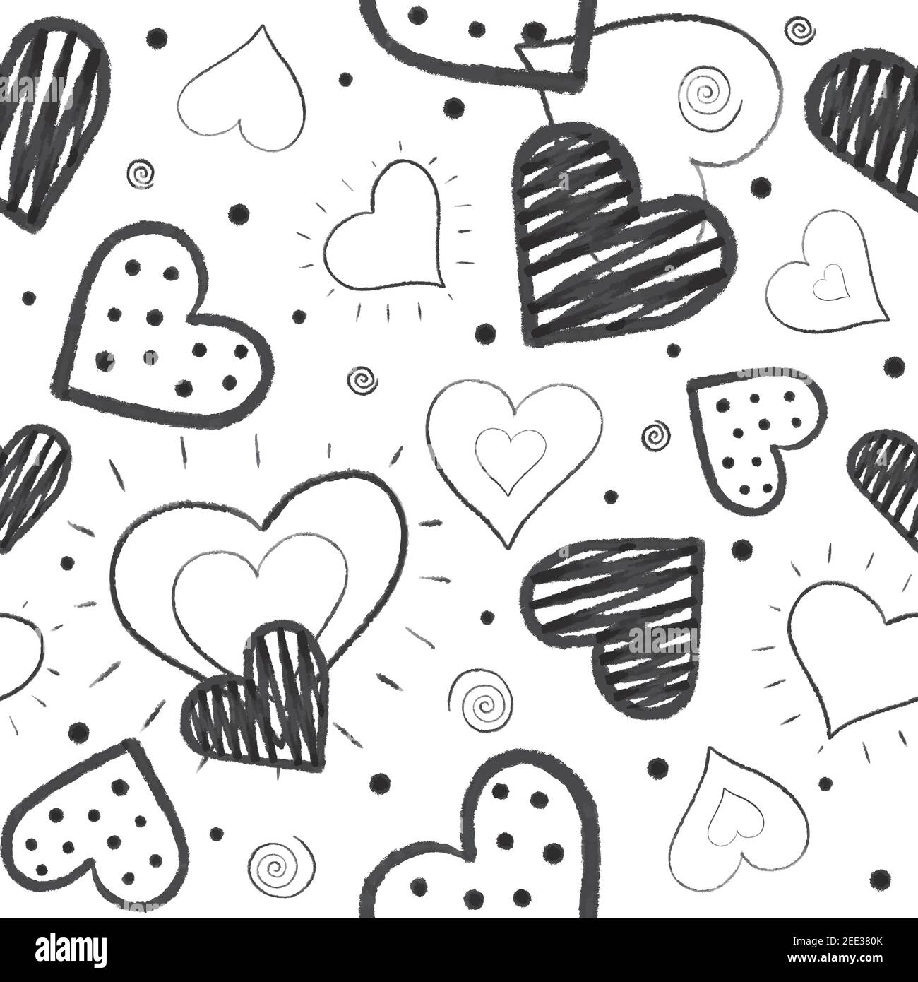Love hearts seamless pattern. Doodle heart. Romantic background. Vector illustration. Stock Vector