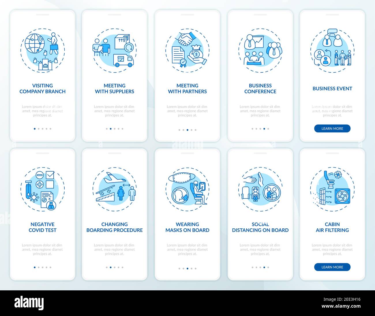 Business travel trends onboarding mobile app page screen with concepts ...