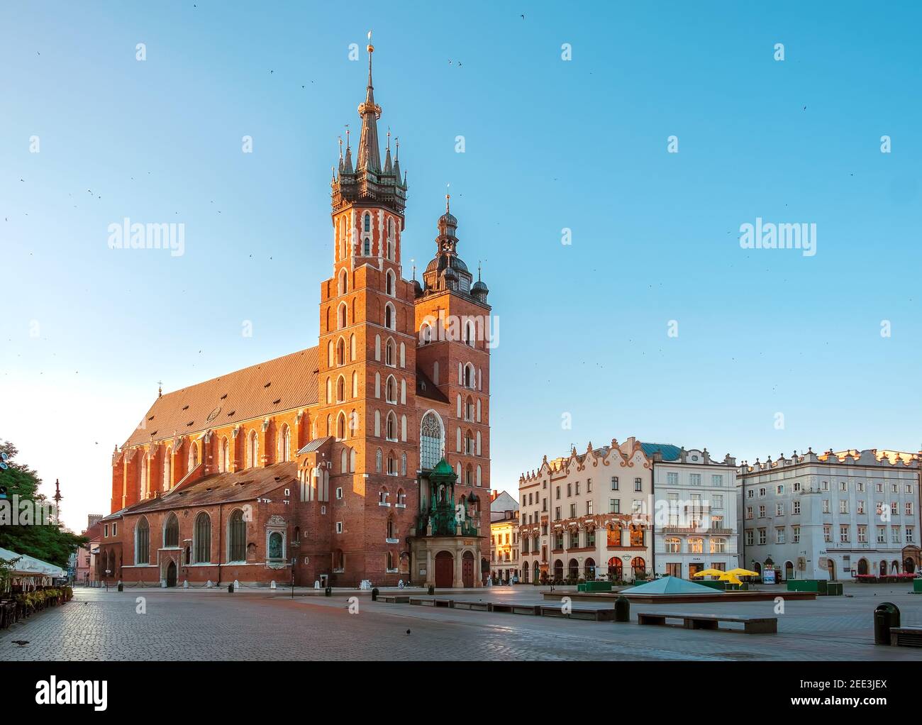 St. Marys Church on the main historical square of the city of Krakow. Stock Photo