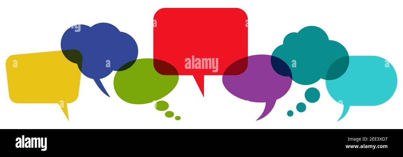 illustration of colored speech bubbles in a row with space for text on ...
