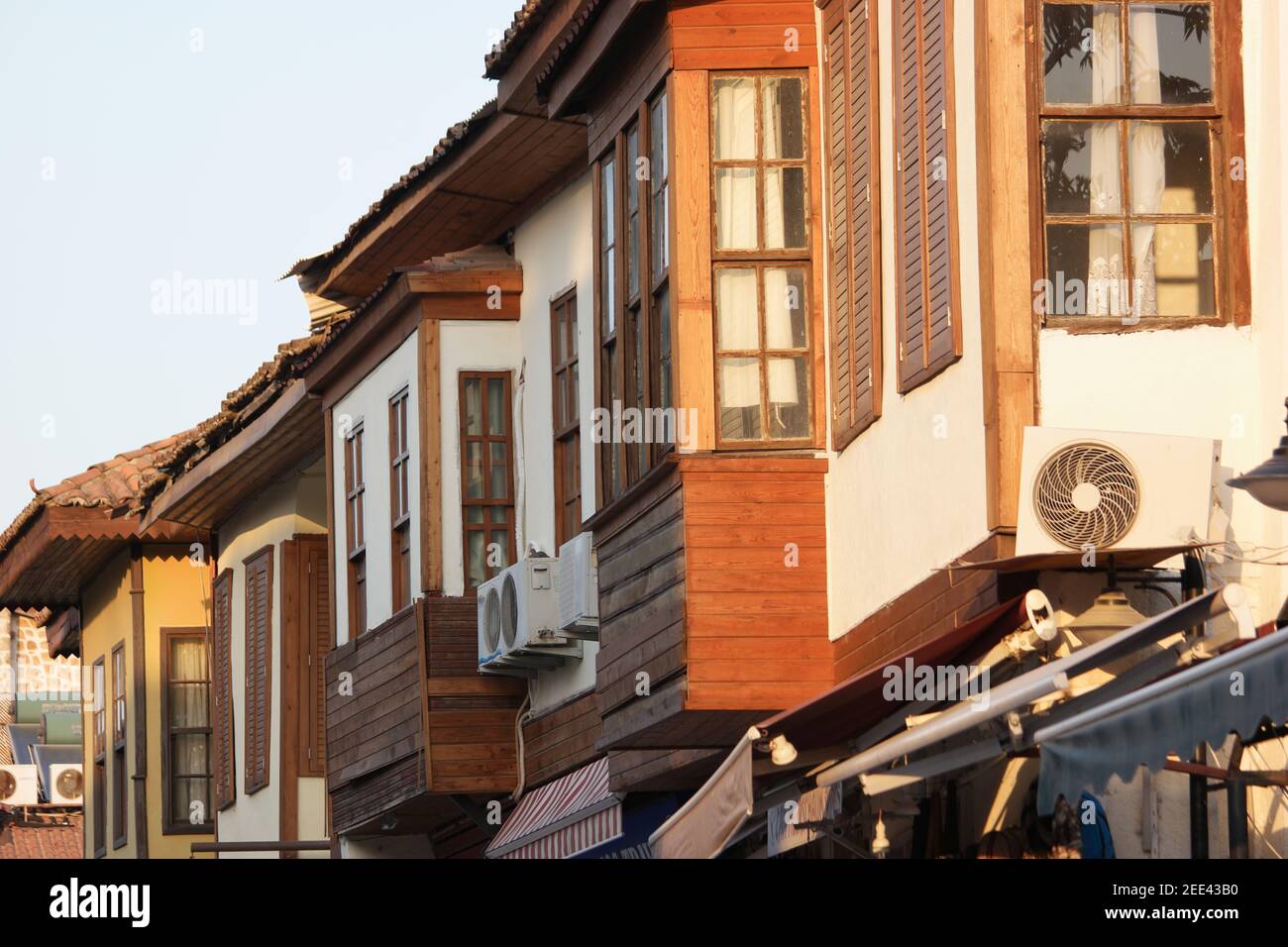 View to the traditional Turkish houses with balconies. Stock Photo