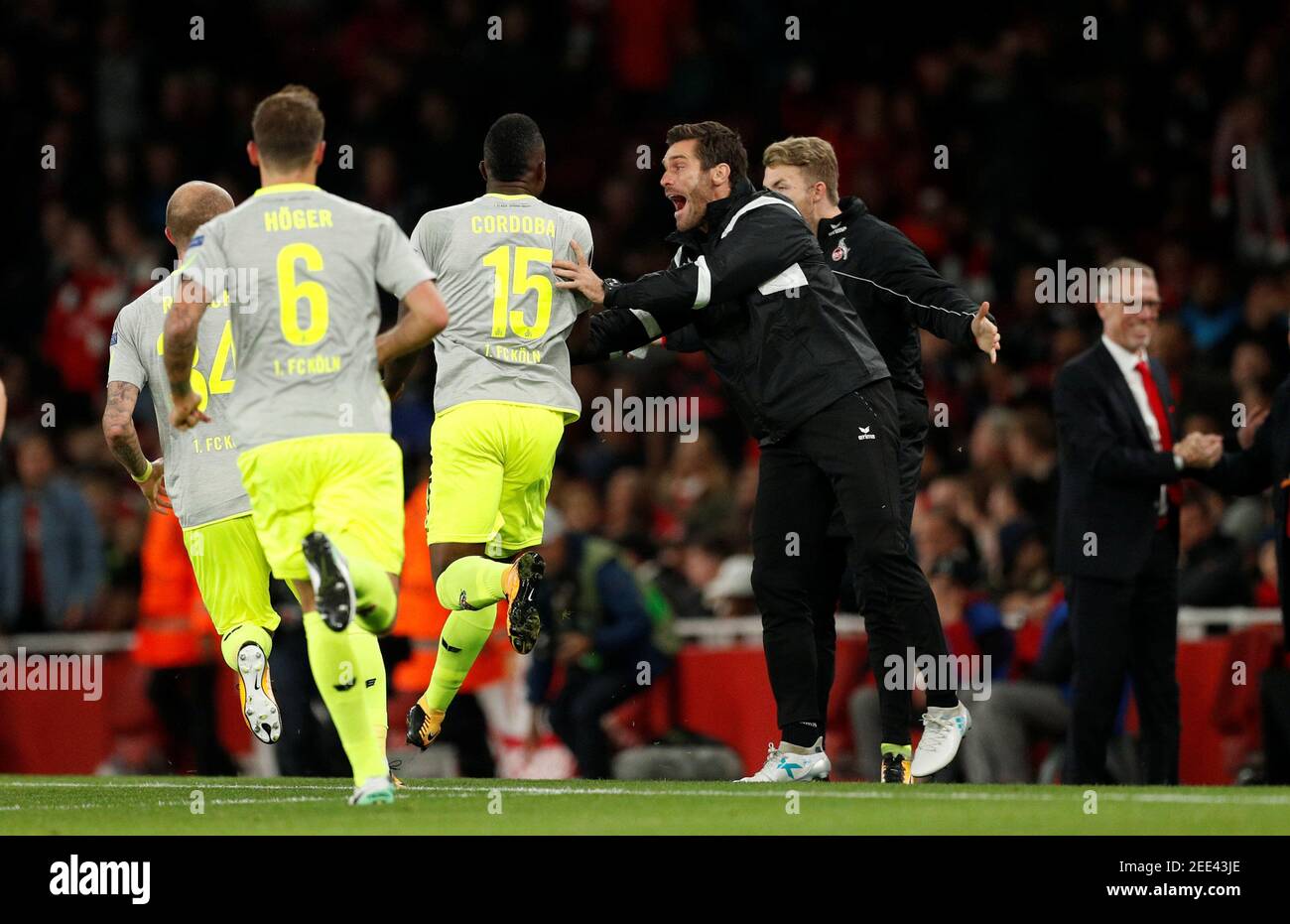 Fc Koln S Jhon Cordoba Celebrates Scoring His Side S First Goal Of The Game During The Europa League Match At The Emirates Stadium London Stock Photo Alamy