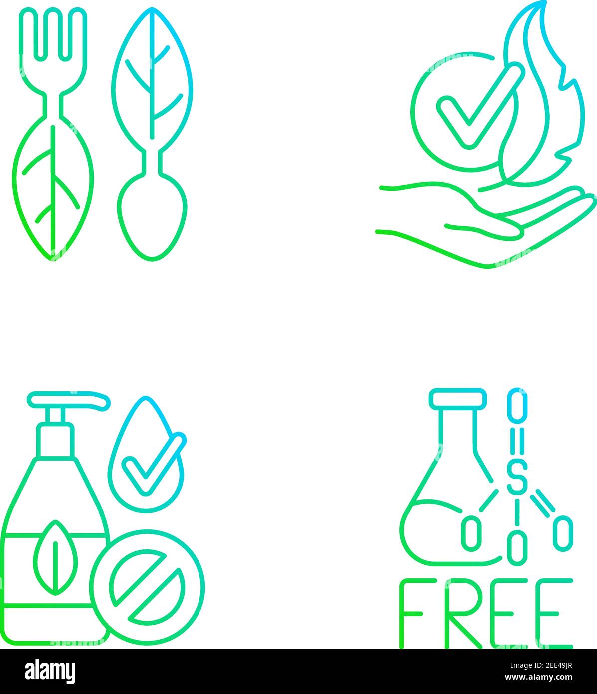 Natural cosmetics gradient linear vector icons set Stock Vector