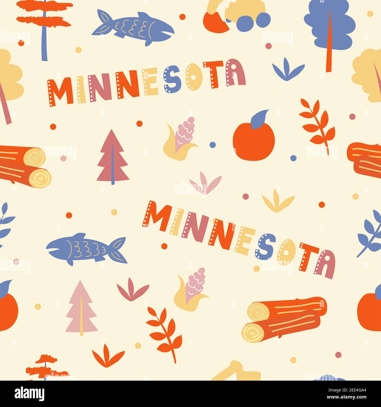 USA collection. Vector illustration of Minnesota theme. State Symbols - seamless pattern Stock Vector