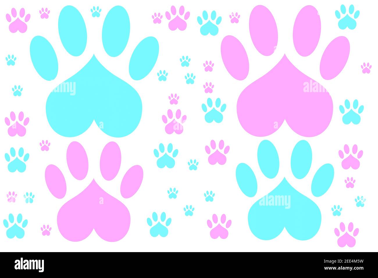 Pink and blue paws on a white background Stock Photo
