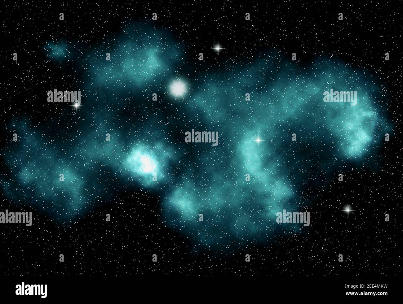 Beautiful turquoise space nebula with stars Stock Photo