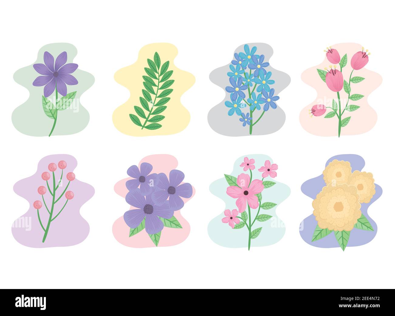 bundle of eight flowers and leafs spring season icons Stock Vector ...