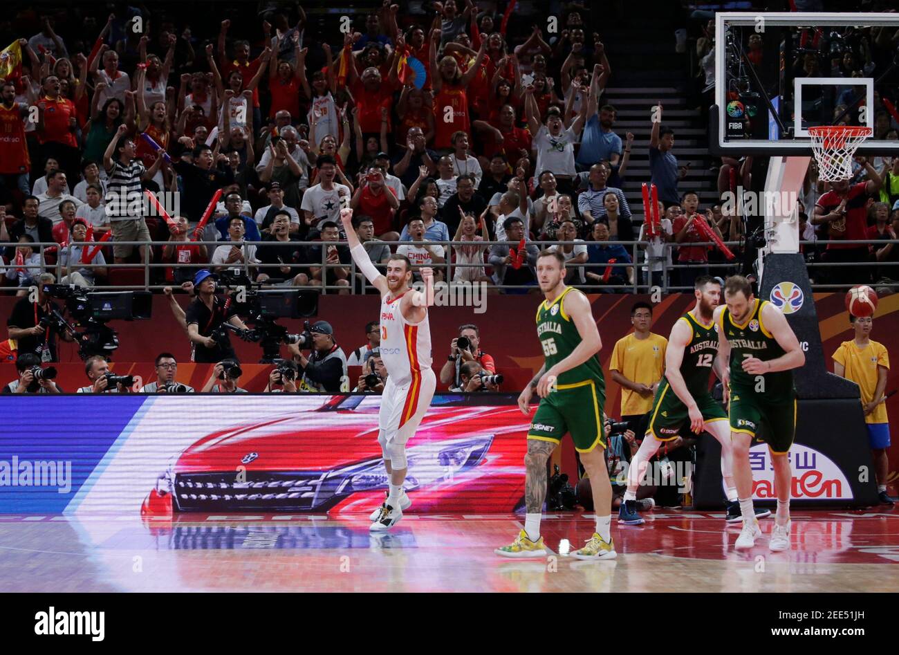 Basketball - FIBA World Cup - Semi Finals - Spain v Australia - Wukesong Sport Arena, Beijing, China - September 13, 2019  Spain's Victor Claver celebrates victory after the match REUTERS/Jason Lee Stock Photo