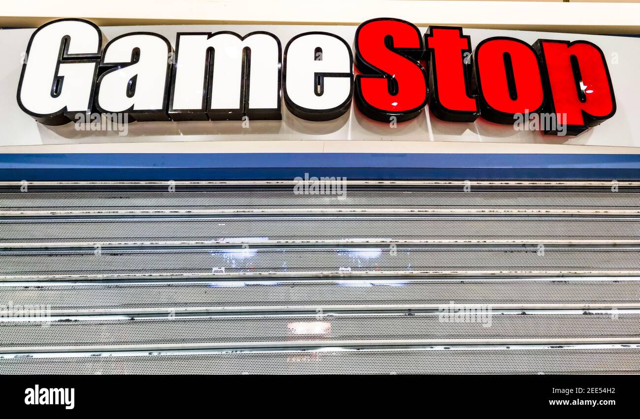 Bologna, Italy - Feb 15, 2021: GameStop retail store in Bologna city. the GameStop Corp. is an American video game and entertainment software retailer Stock Photo