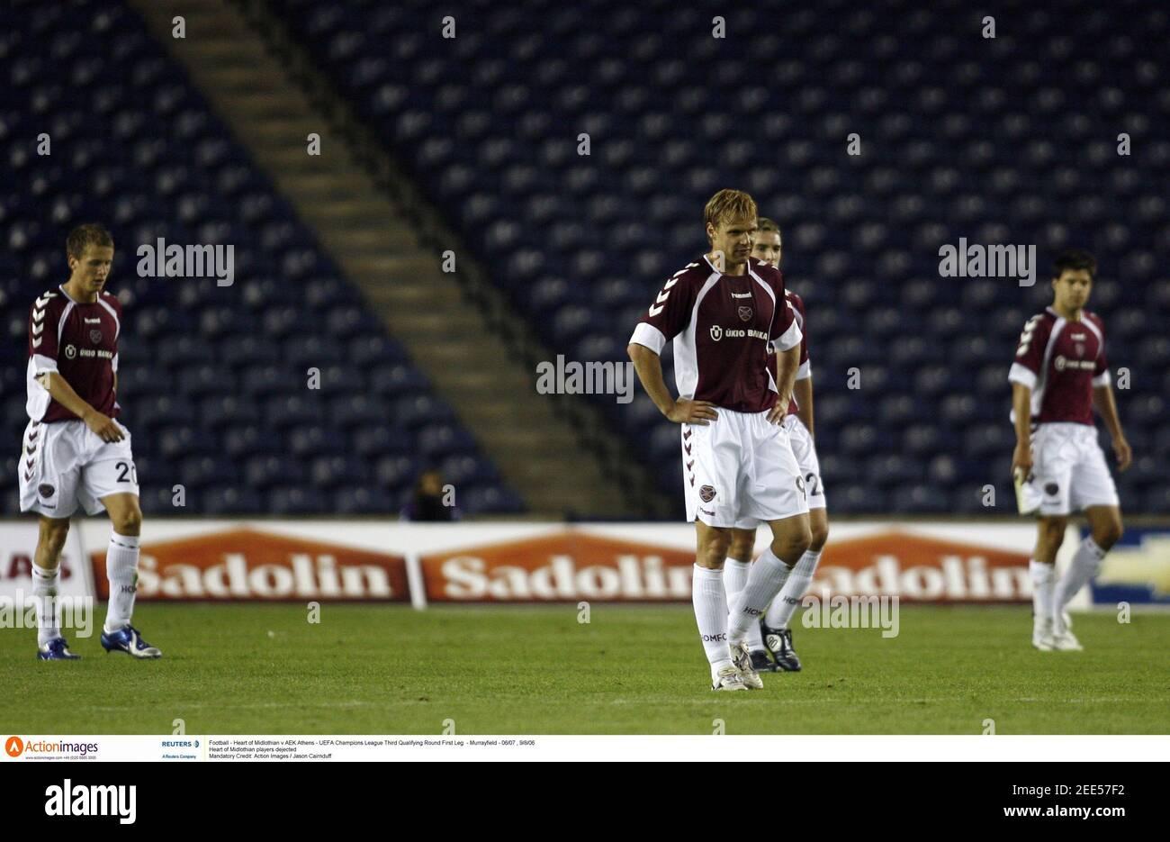 Football - Heart of Midlothian v AEK Athens - UEFA Champions League Third  Qualifying Round First Leg - Murrayfield - 06/07 , 9/8/06 Heart of  Midlothian players dejected Mandatory Credit: Action Images / Jason  Cairnduff Stock Photo - Alamy