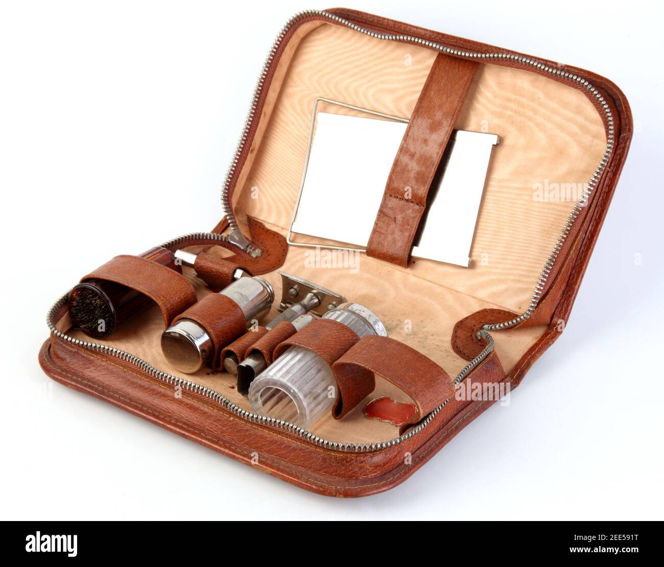 Vintage Leather Travel Shave Kit complete with New Shaving Supplies