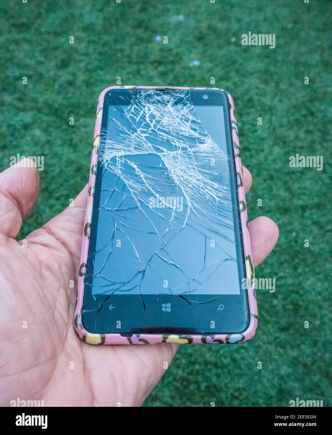 smartphone with broken screen Stock Photo