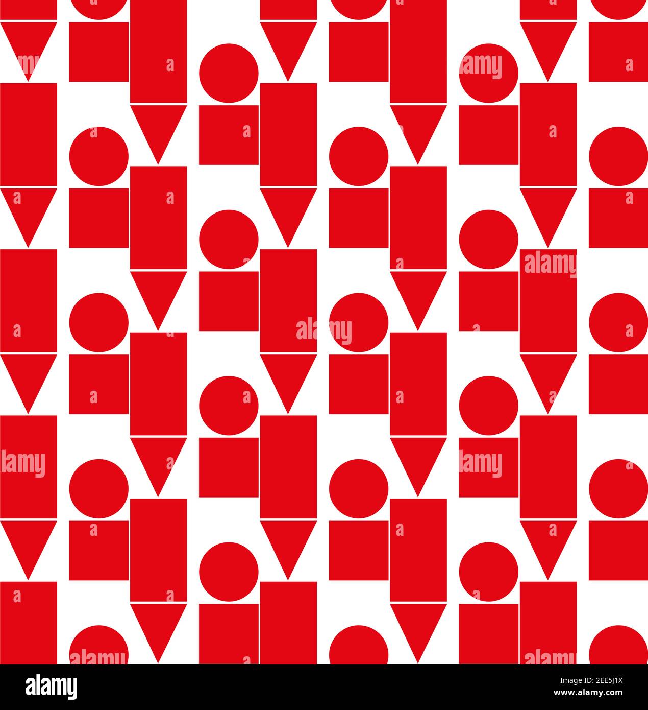 Random red shapes seamless pattern with squares, triangles and circles. Stock Vector