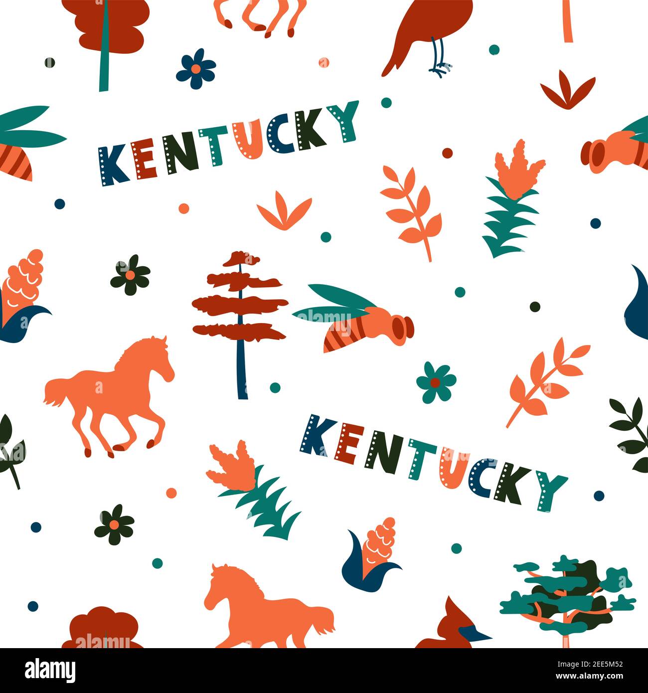 USA collection. Vector illustration of Kentucky theme. State Symbols - seamless pattern Stock Vector