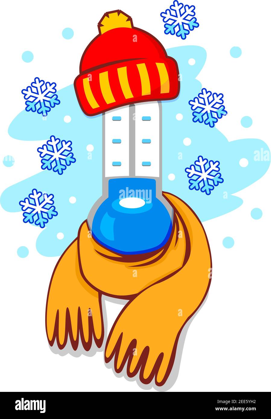 Winter frost, cold weather. Low temperature thermometer, falling snow and warm clothes. Concept for weather forecasting. Vector on transparent backgro Stock Vector