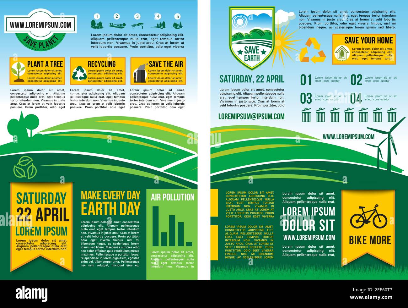 Save Planet poster or infographics design for Earth Day. Information on waste recycling and energy saving statistics. Carbon emission prevention and b Stock Vector
