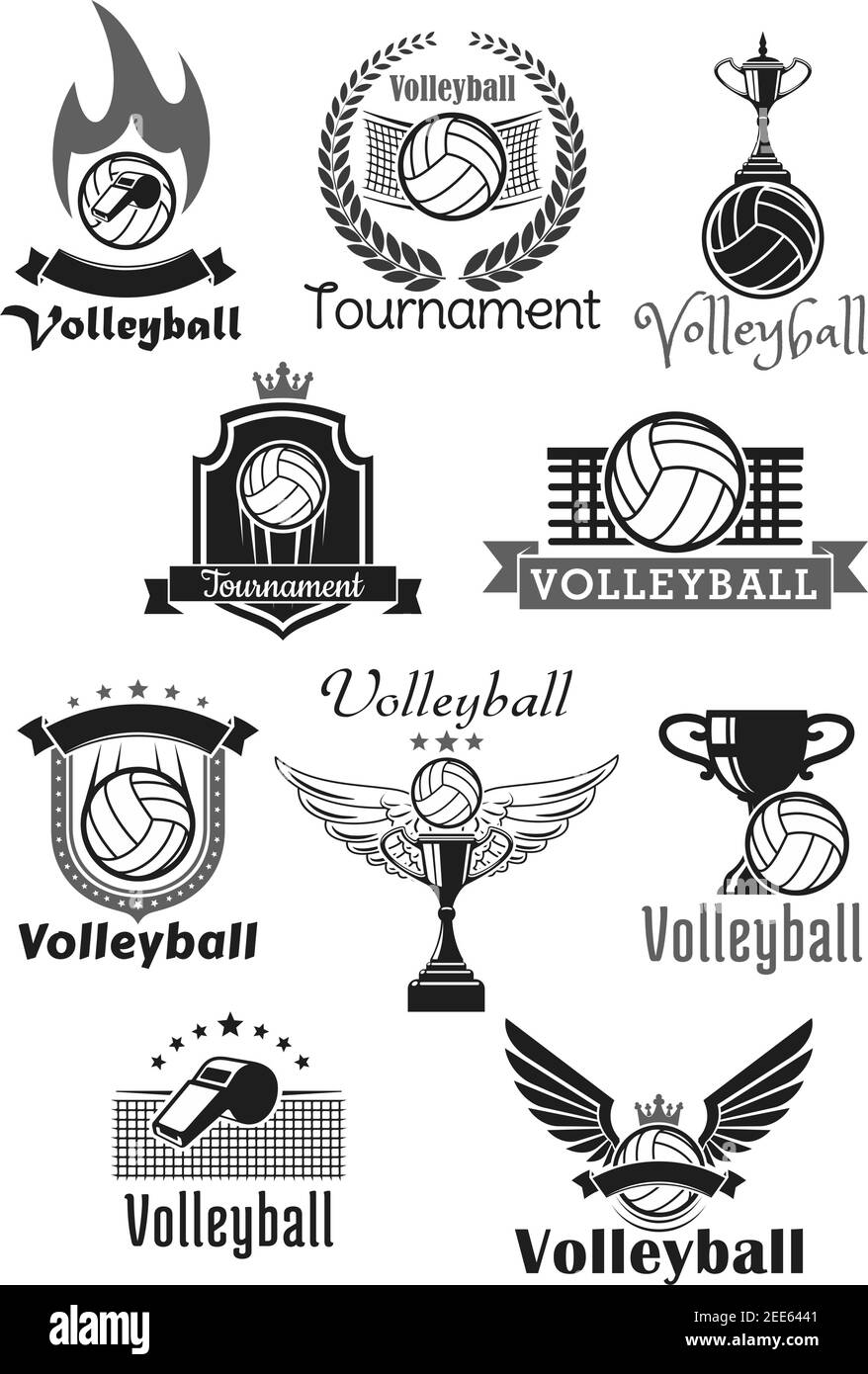 Volleyball tournament awards or sport club symbols and badges set ...