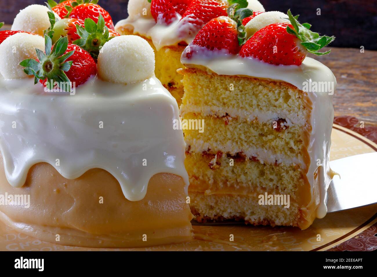 Strawberry Cake Slice Stock Photo Alamy