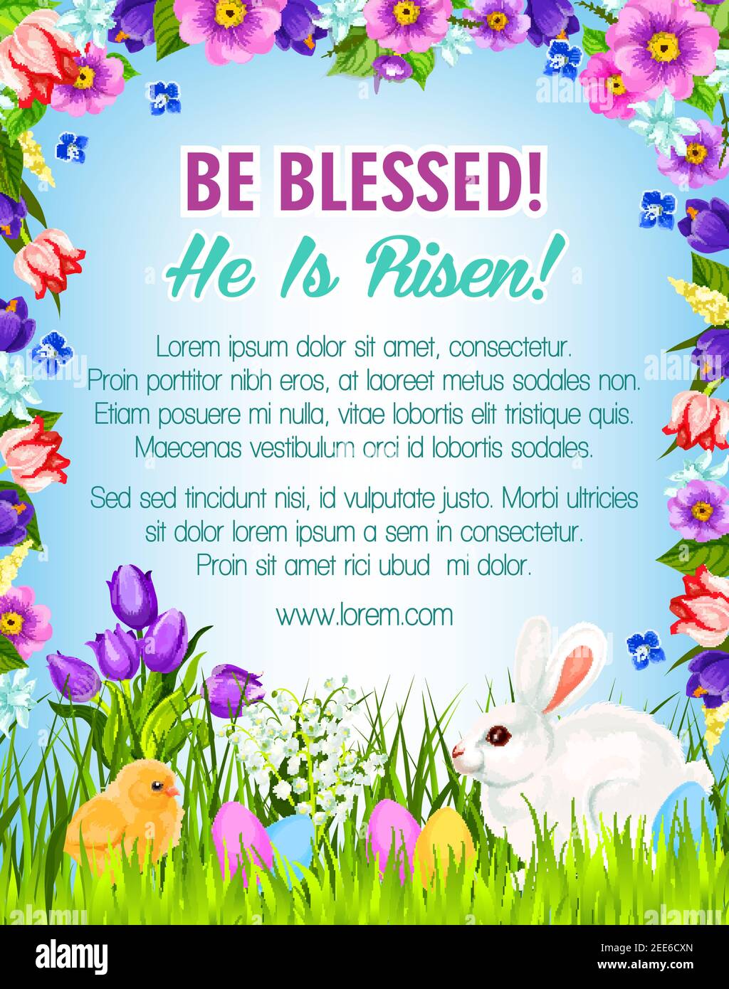 Happy Blessed Easter Images Easter Poster With Eggs, Bunny And Chick For Paschal Be Blessed Greetings.  Spring Flowers Bunch Frame Of Crocuses, Daffodils And Tulips. Happy Easter  Stock Vector Image & Art - Alamy