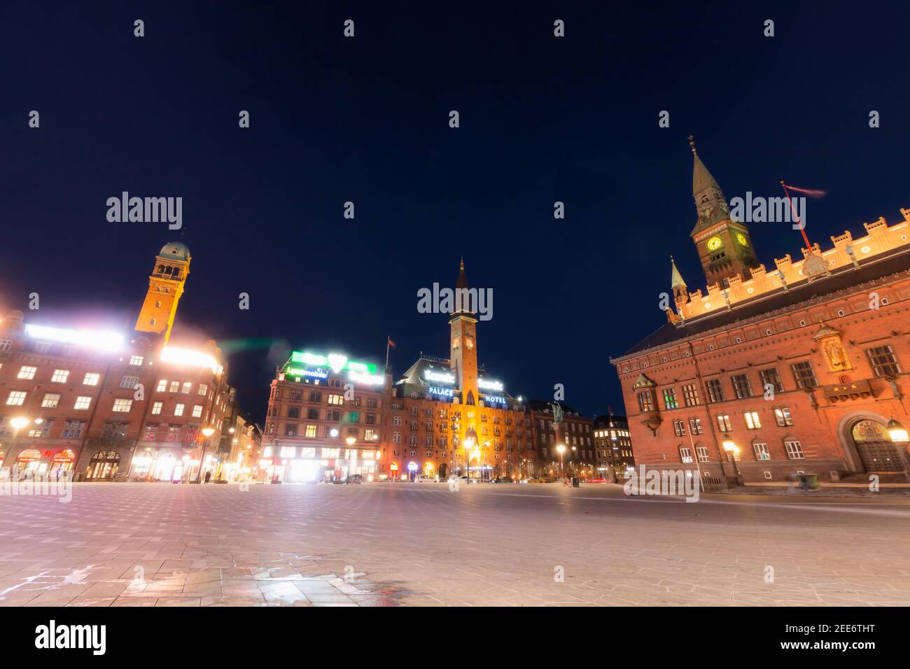 Copenhagen, Denmark - February 12 2021: Empty City Hall Square during Covid pandemic - Radhuspladsen Stock Photo