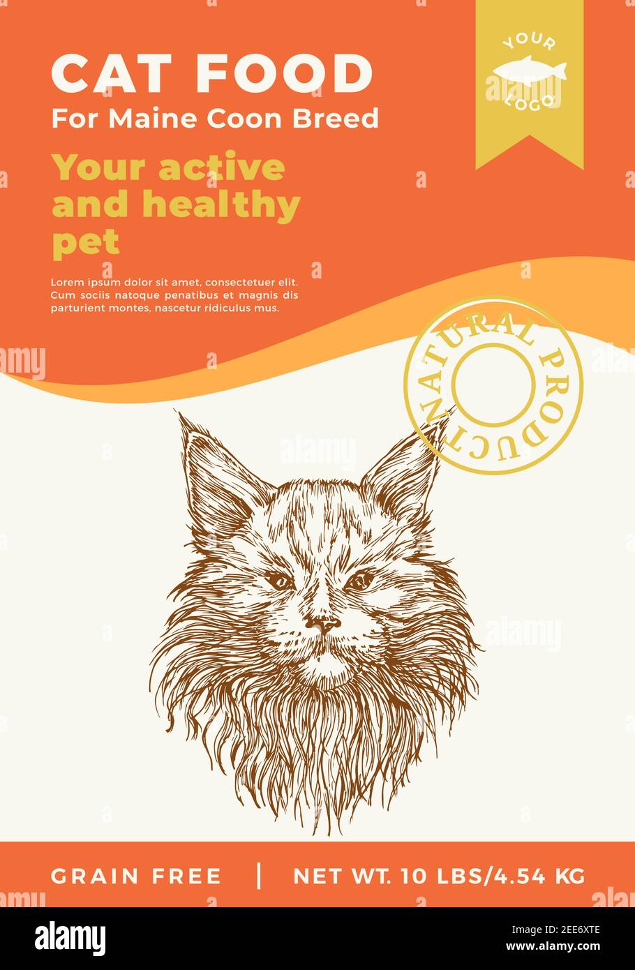 Cat Food Label Template. Abstract Vector Packaging Design Layout