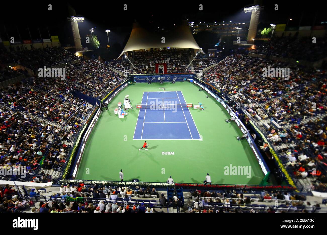 Tennis - ATP 500 - Dubai Tennis Championships - Dubai Duty Free Tennis  Stadium, Dubai, United Arab Emirates - February 28, 2020 General view  during the semi final match betwenn Serbia's Novak