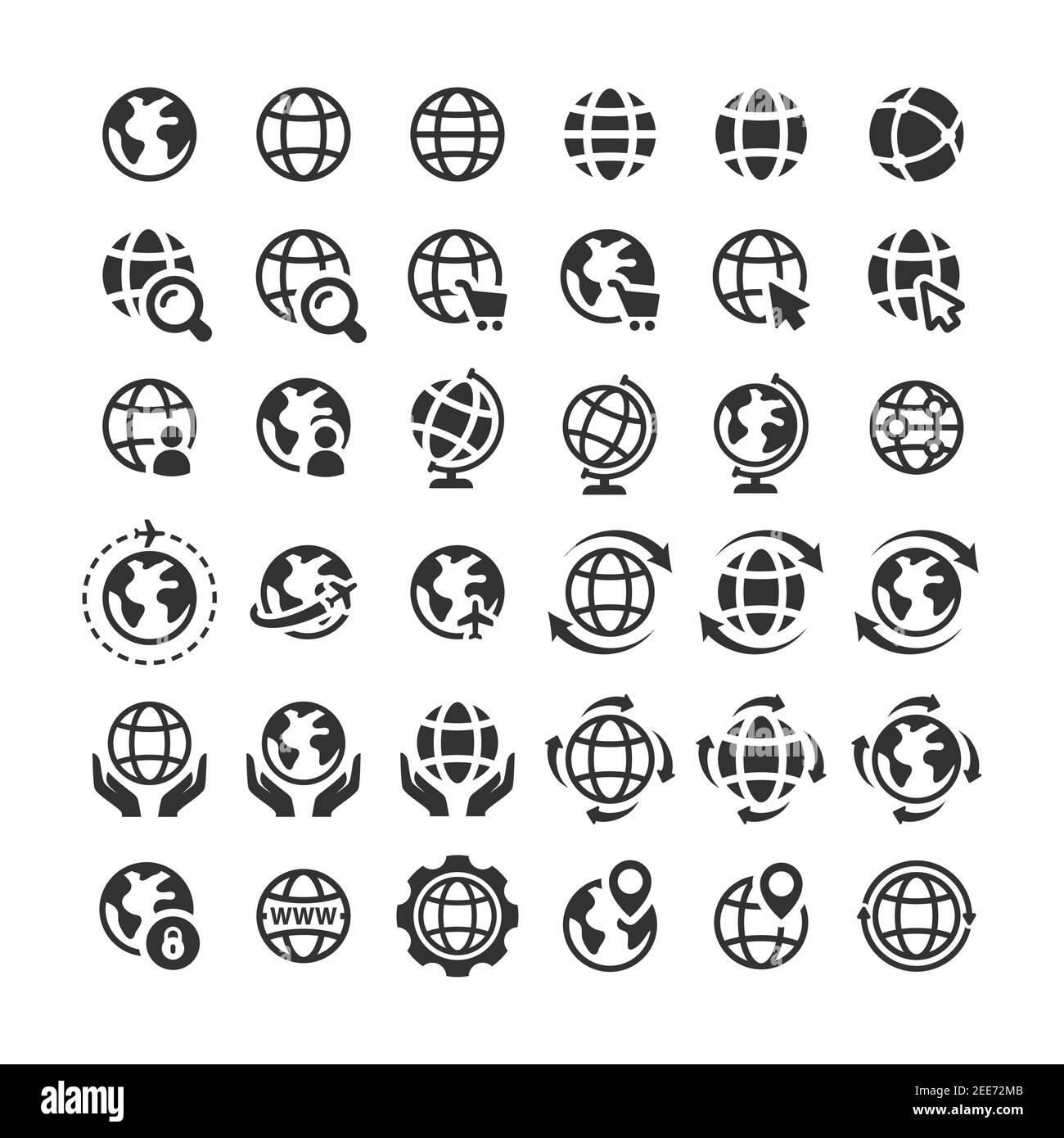 Globe web vector icon set. Planet Earth icons for websites. Stock Vector