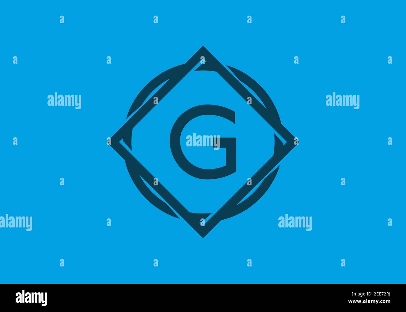 Blue G initial letter in square circle frame design Stock Vector Image ...