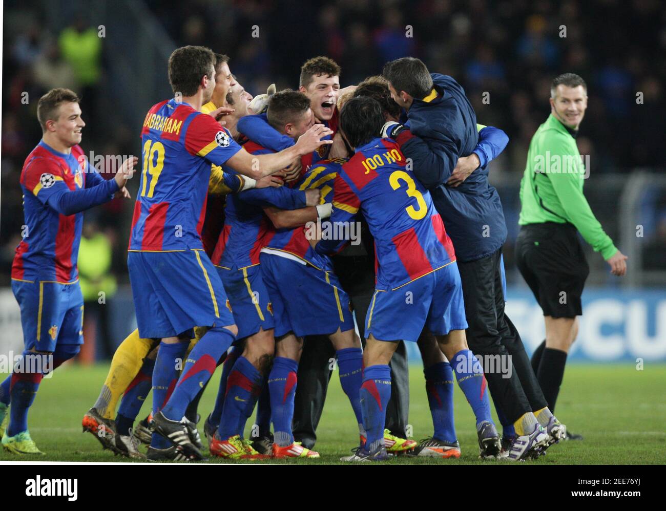 Football - FC Basel v Manchester United UEFA Champions League Group Stage  Matchday Six Group C - St.Jakob-Park, Basel, Switzerland - 7/12/11 FC Basel  celebrate at the end Mandatory Credit: Action Images /