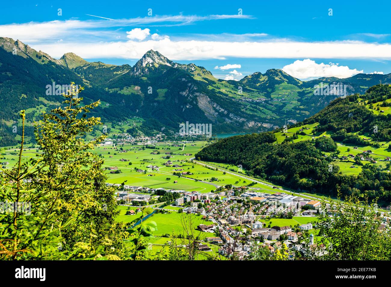 Linth River valley in Switzerland Stock Photo