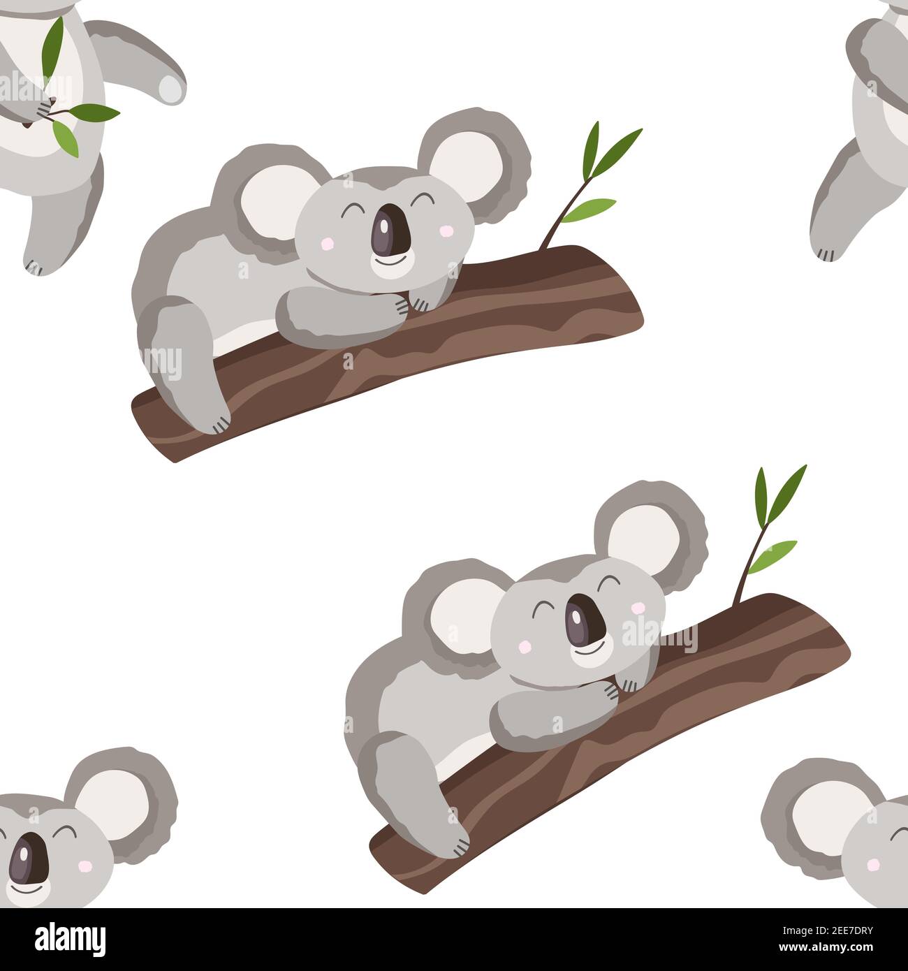 Seamless pattern with cute koala baby on white background. Funny ...