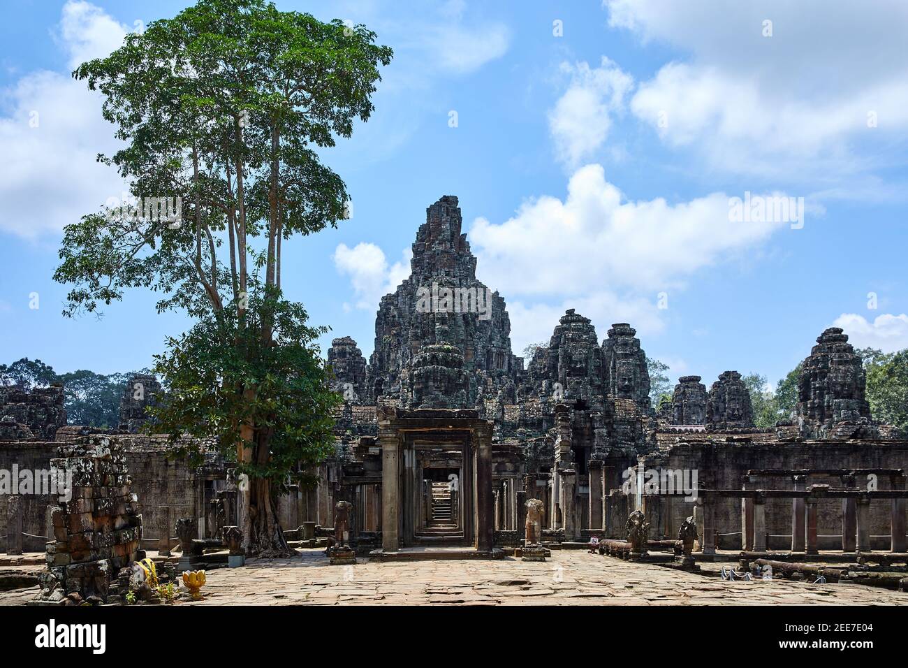 The Bayon Temple at the centre of Angkor Thom. Built by Jayavarman VII ...