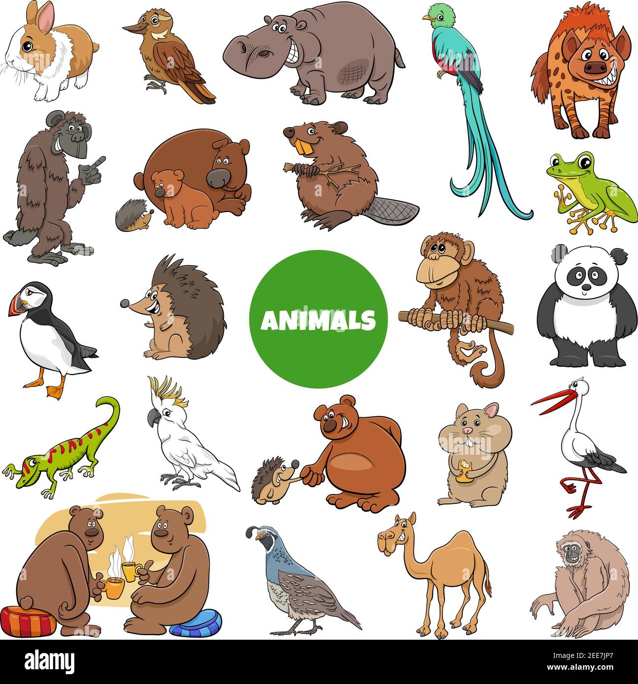 Cartoon illustration of funny wild animal characters big set Stock Vector  Image & Art - Alamy