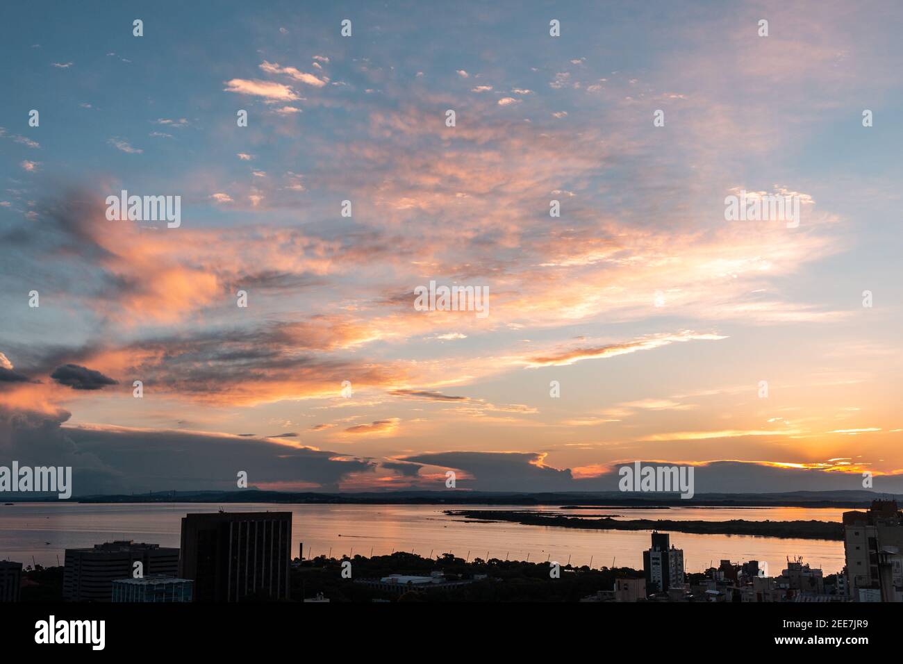 Sunset over Guaiba lake in Porto Alegre, Brazil Stock Photo
