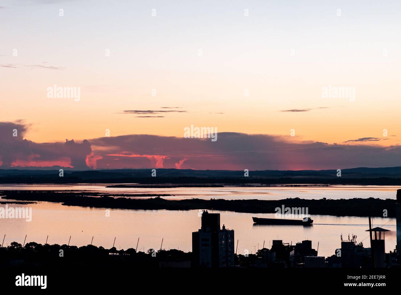 Sunset over Guaiba lake in Porto Alegre, Brazil Stock Photo