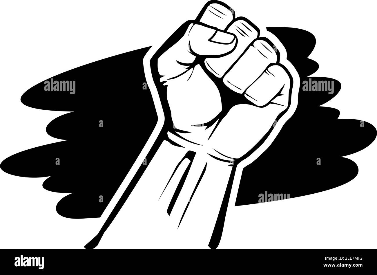Raised Clenched Fist Of Protest Against Black Cloud Background