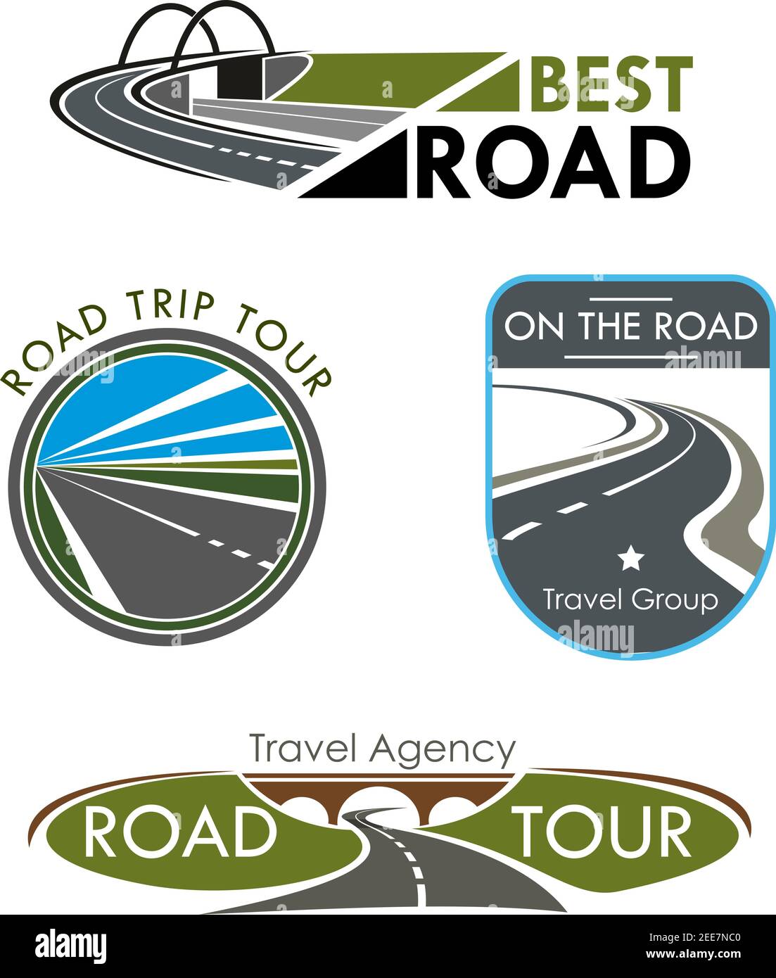 Road travel or trip tour company icons set. Vector isolated symbols or ...