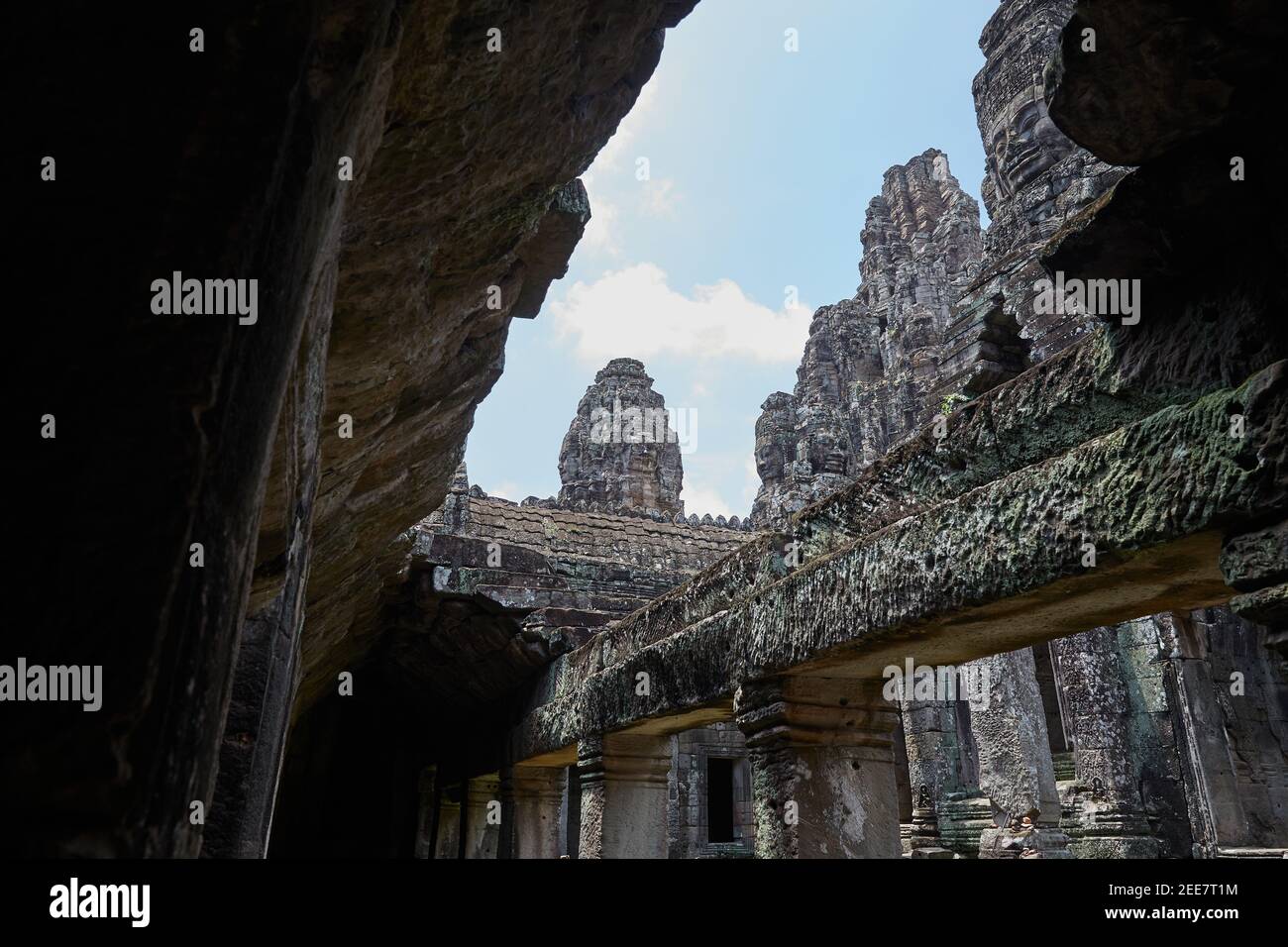 The Bayon Temple at the centre of Angkor Thom. Built by Jayavarman VII ...