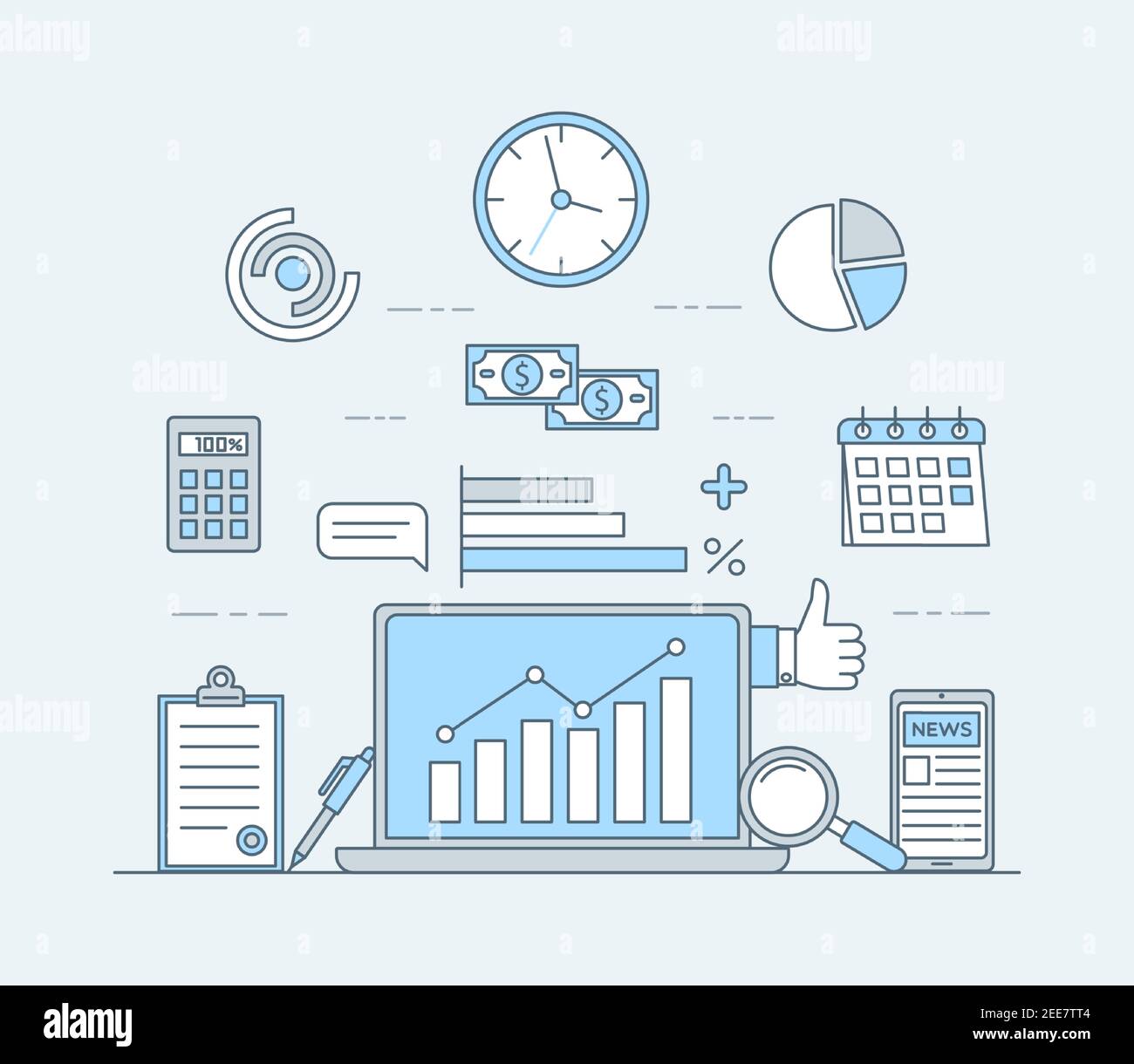 Online investment application vector cartoon illustration. Laptop ...