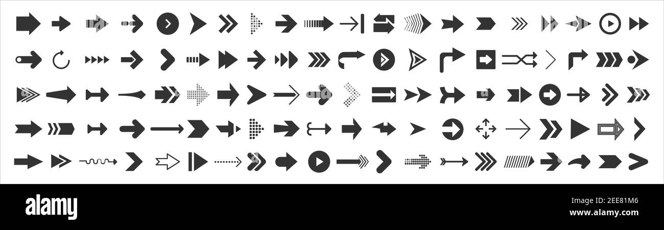 Big set of web Arrows. 100 black arrow icons isolated on white. Cursor ...