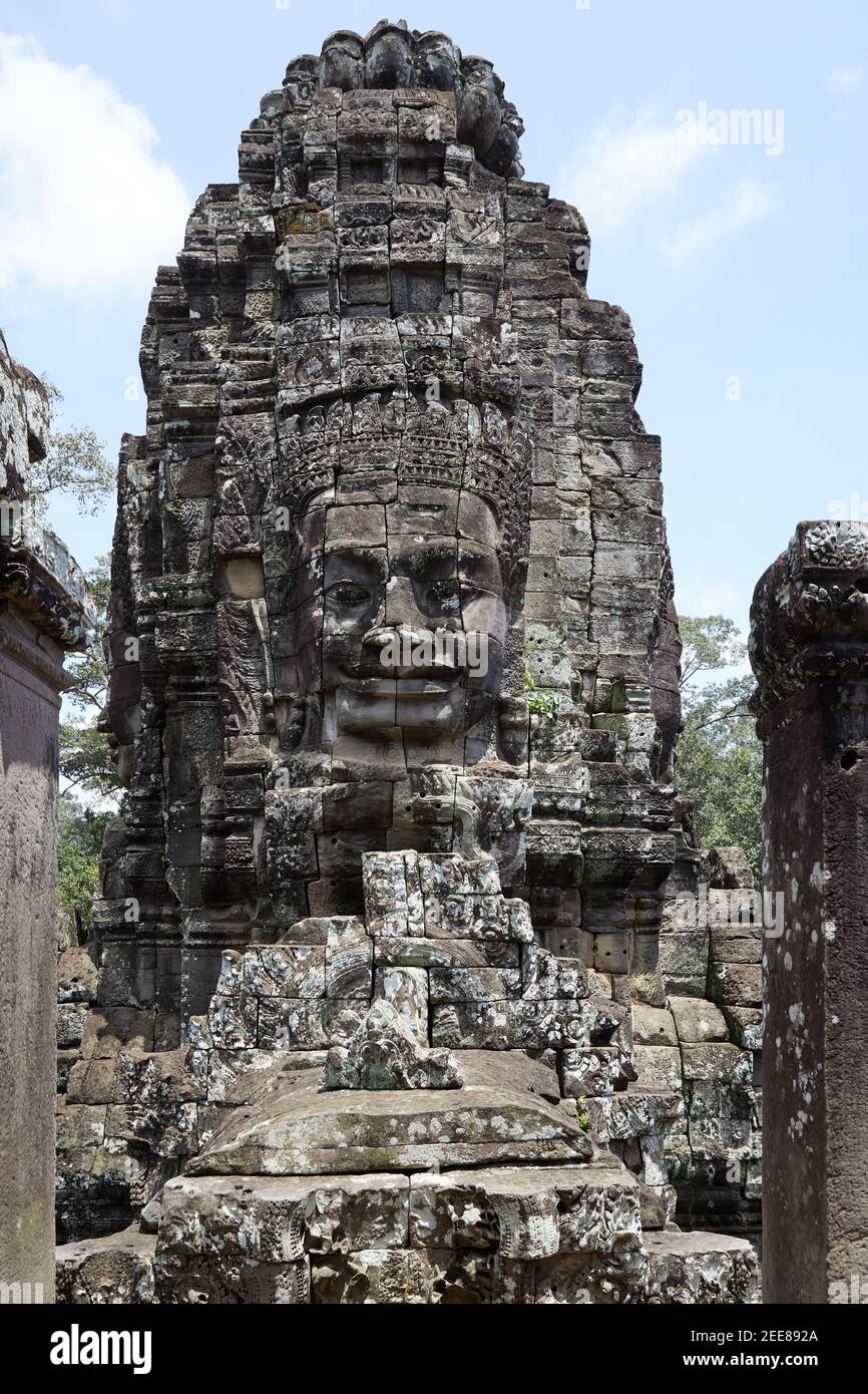The Bayon Temple at the centre of Angkor Thom. Built by Jayavarman VII ...
