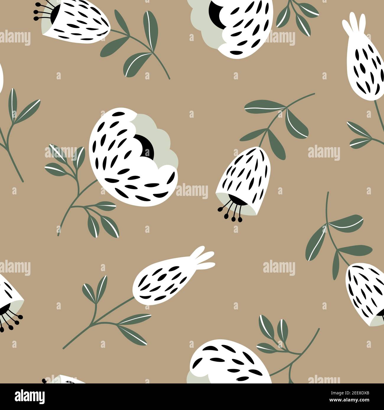 Seamless floral pattern based on traditional folk art ornaments. White ...