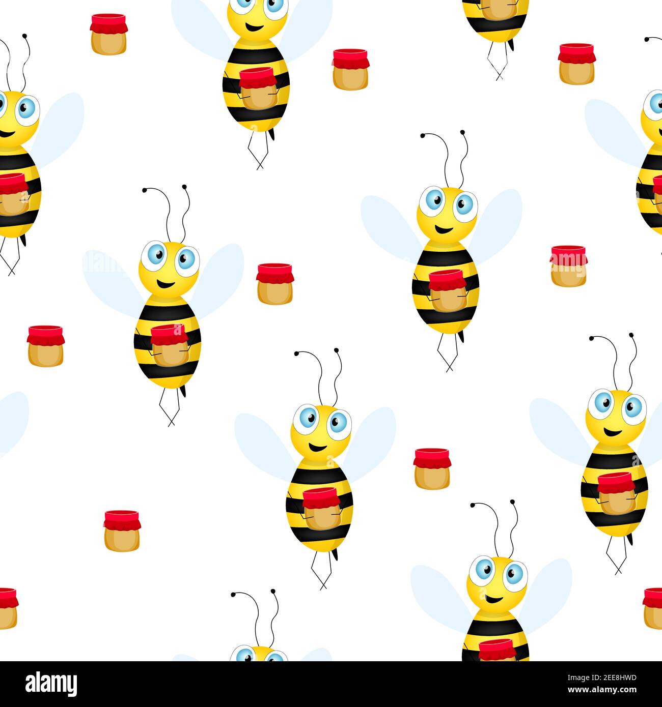 Seamless pattern with bees on white background. Vector illustration ...