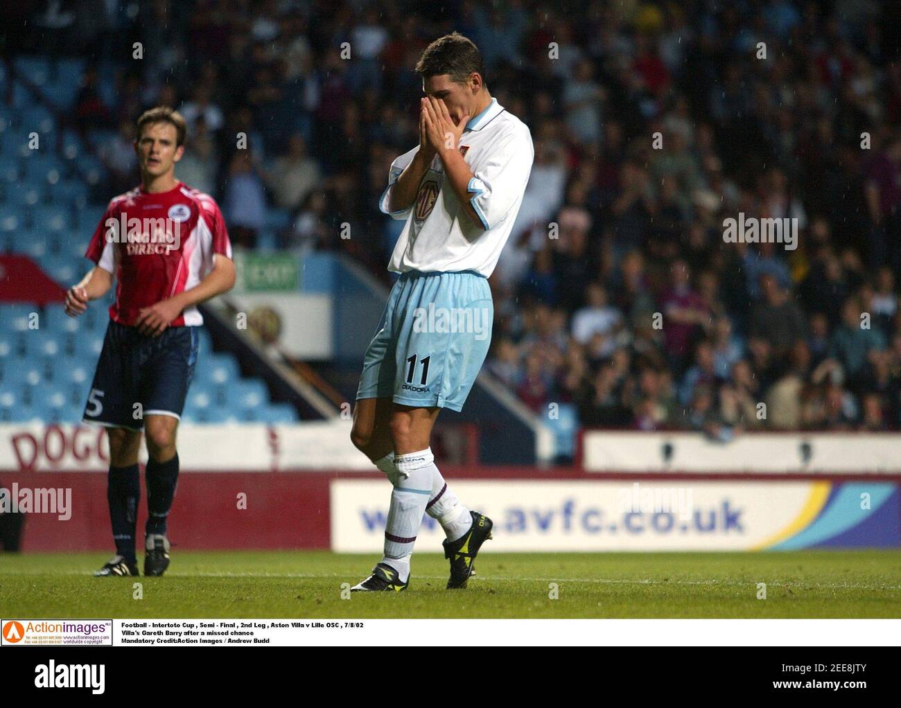 Football - Intertoto Cup , Semi - Final , 2nd Leg , Aston Villa v Lille OSC , 7/8/02  Villa's Gareth Barry after a missed chance  Mandatory Credit:Action Images / Andrew Budd Stock Photo