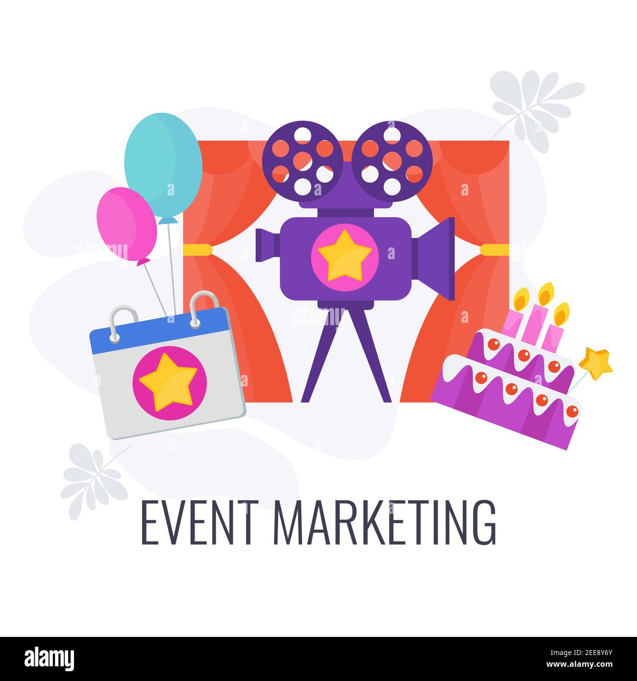 Event marketing Icon. Holiday calendar date. Cake, camera Stock Vector