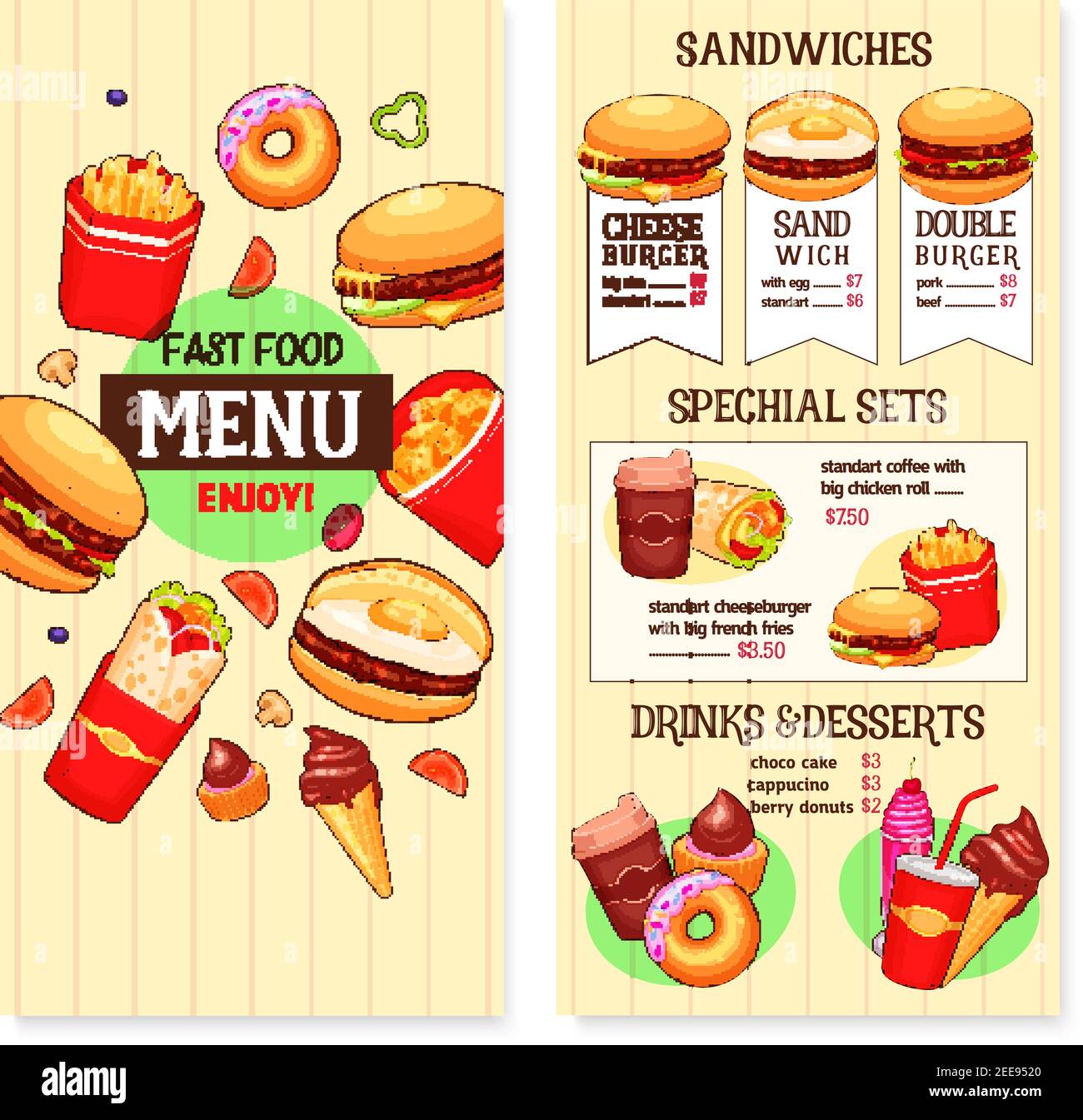 Fast food vector menu for burgers, hamburgers and cheeseburgers. Price ...