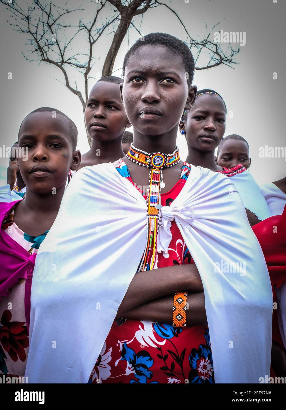 Nairobi, Kenya. 14th Feb, 2021. A Maasai young girl is seen dressed in her colorful dress are seen preforming a traditional dance during a Sunday Church Service at Olekimunke Methodist Church in Kajiado. Credit: SOPA Images Limited/Alamy Live News Stock Photo