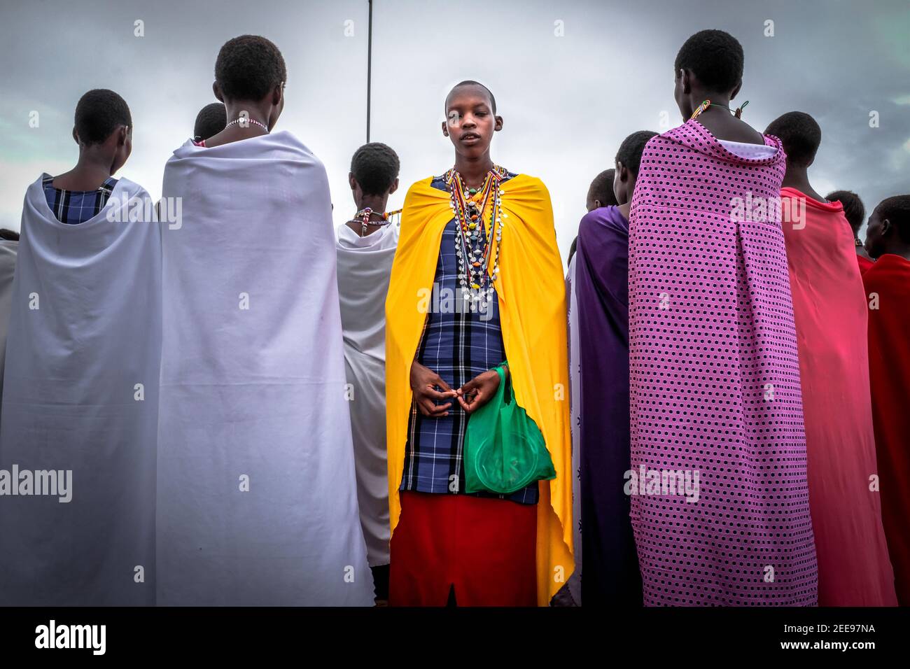 Nairobi, Kenya. 14th Feb, 2021. Maasai Girls dressed in their Colorful dress are seen performing their dance moves and traditional songs during a Sunday Church Service at Olekimunke Methodist Church in Kajiado. Credit: SOPA Images Limited/Alamy Live News Stock Photo