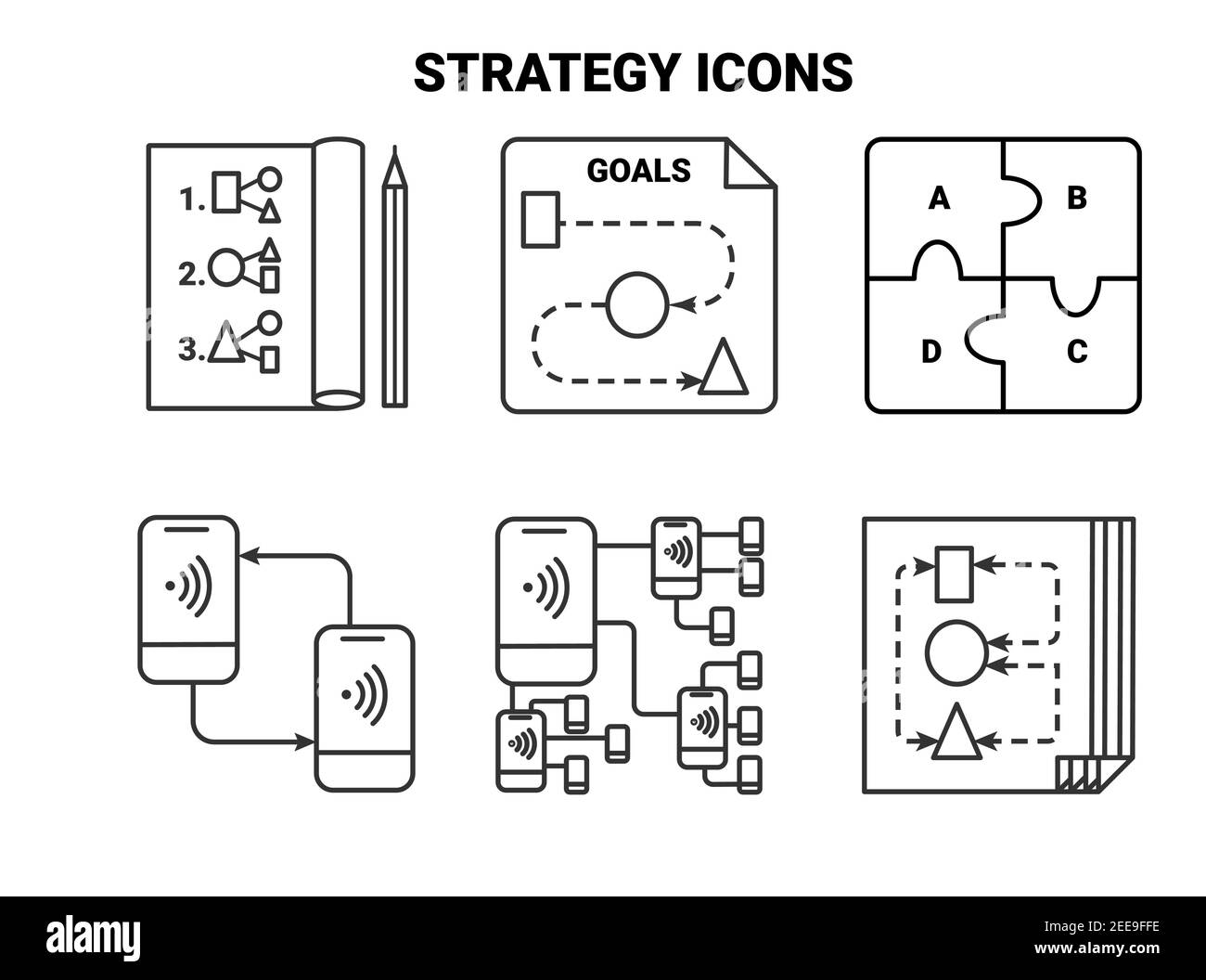 Strategy icons outline style vector illustration Stock Vector