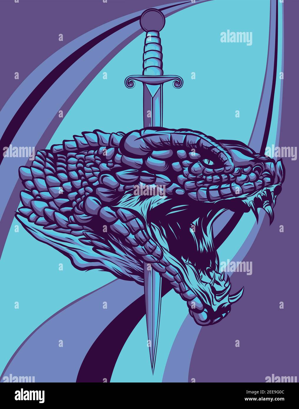 Vector illustration snake head with knife art Stock Vector